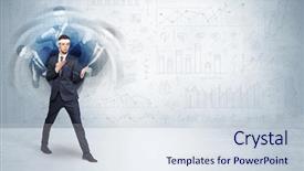  Presentation with emergency flip chart - PPT theme featuring young businessman in suit fighting background and a  colored foreground