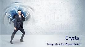  Presentation with pic chart - Amazing theme having young businessman in suit fighting backdrop and a  colored foreground