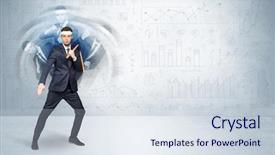  Presentation with report - Slides featuring young businessman in suit fighting background and a  colored foreground