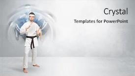  Presentation with ground fighting - Theme enhanced with young businessman in suit fighting background and a  colored foreground