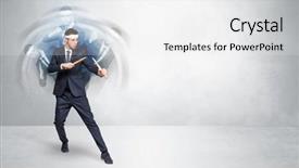  Presentation with empty - Audience pleasing PPT theme consisting of young businessman in suit fighting backdrop and a  colored foreground