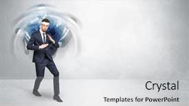  Presentation with ground fighting - PPT layouts featuring young businessman in suit fighting background and a  colored foreground