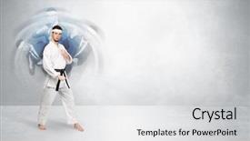  Presentation with empty - Beautiful PPT theme featuring young businessman in suit fighting backdrop and a light gray colored foreground