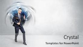  Presentation with ground fighting - Slide set enhanced with young businessman in suit fighting background and a light gray colored foreground