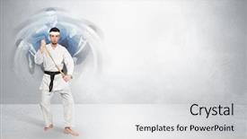  Presentation with drone fire fighting robot - Cool new slides with young businessman in suit fighting backdrop and a light gray colored foreground