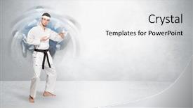  Presentation with empty - Presentation design with young businessman in suit fighting background and a white colored foreground