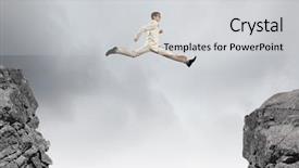  Presentation with gap - PPT theme with young businessman in suit jumping background and a  colored foreground