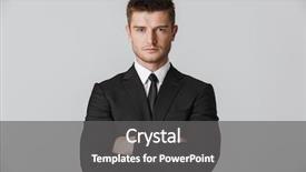  Presentation with confident - Slide set enhanced with young businessman in suit look background and a  colored foreground