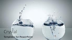  Presentation with blue crystal - Theme having young businessman in suit swimming in crystal blue water background and a light gray colored foreground