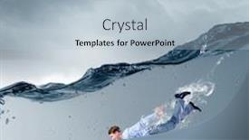  Presentation with blue crystal - Slide deck with young businessman in suit swimming in crystal blue water background and a light blue colored foreground