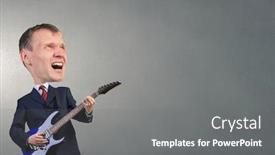  Presentation with suit guitar - Colorful PPT layouts enhanced with young businessman in suit with big head playing guitar backdrop and a gray colored foreground