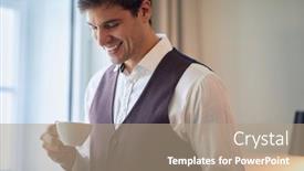  Presentation with business hotel - Colorful PPT theme enhanced with young-businessman-in-the-hotel backdrop and a coral colored foreground