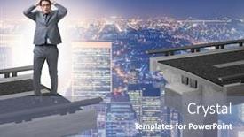  Presentation with uncertainty - Cool new slides with young businessman in uncertainty concept with bridge backdrop and a seafoam green colored foreground