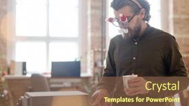  Presentation with xerox - PPT layouts enhanced with young-businessman-in-xmas-eyeglasses background and a tawny brown colored foreground