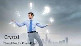  Presentation with juggling - Colorful presentation enhanced with music butterfly - young businessman juggling with conceptual backdrop and a light blue colored foreground