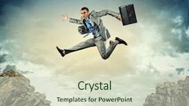  Presentation with gap - Amazing PPT theme having young businessman jumping over gap backdrop and a soft green colored foreground
