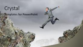  Presentation with gap - Cool new PPT layouts with young businessman jumping over mountain backdrop and a light gray colored foreground
