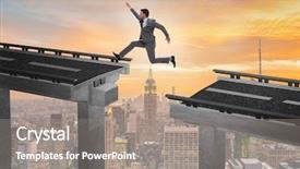  Presentation with bridge - Cool new presentation with young businessman jumping backdrop and a gray colored foreground