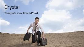  Presentation with kneeling - Colorful presentation design enhanced with exhausted man lost - young businessman kneeling backdrop and a light blue colored foreground