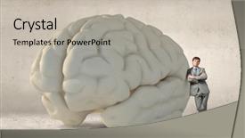 Presentation with brain - Colorful presentation theme enhanced with young businessman leaning on big backdrop and a light gray colored foreground