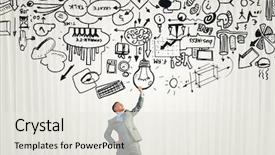  Presentation with business plan - Beautiful PPT theme featuring young businessman lifting his great backdrop and a sky blue colored foreground