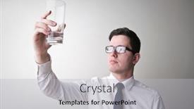  Presentation with glass half full - Slide deck having young-businessman-looks background and a light gray colored foreground