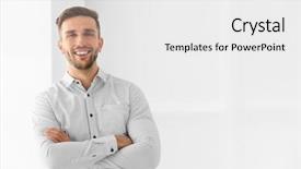  Presentation with luminescent light emitting - Beautiful PPT theme featuring young businessman on light background backdrop and a white colored foreground