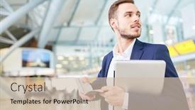  Presentation with book appointment - Amazing slide set having young-businessman-on-mission backdrop and a soft green colored foreground