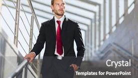  Presentation with journey urban - Beautiful presentation featuring young businessman on the stairs backdrop and a  colored foreground
