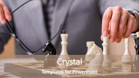  Presentation with chess pieces - Cool new presentation theme with young businessman playing chess backdrop and a coral colored foreground