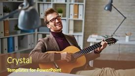  Presentation with guitar - Cool new PPT theme with young businessman playing the guitar singing at workplace in office backdrop and a tawny brown colored foreground
