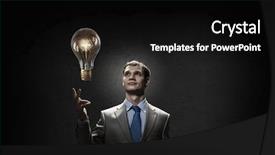  Presentation with glowing light bulb light bulb - Audience pleasing slide set consisting of young businessman pointing with finger backdrop and a black colored foreground