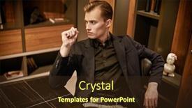  Presentation with business office desk - Presentation enhanced with young-businessman-portrait-a-serious background and a  colored foreground