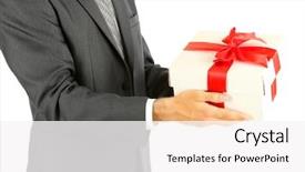  Presentation with an open gift box - Audience pleasing PPT layouts consisting of young businessman present gift box backdrop and a  colored foreground
