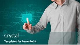  Presentation with high tech - Presentation consisting of young businessman pressing high tech background and a  colored foreground