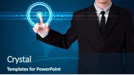  Presentation with high tech - Cool new theme with young businessman pressing high tech backdrop and a ocean colored foreground