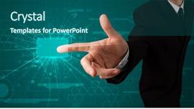  Presentation with modern tech - Audience pleasing PPT layouts consisting of young businessman pressing high tech backdrop and a ocean colored foreground