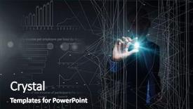  Presentation with high tech illustration - PPT theme enhanced with young businessman pressing high tech background and a wine colored foreground