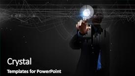  Presentation with high tech - Amazing slide deck having young businessman pressing high tech circle icon on media screen backdrop and a black colored foreground
