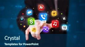  Presentation with debt collection - Presentation theme enhanced with young businessman pressing various collection background and a  colored foreground