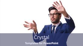  Presentation with virtual - Presentation theme consisting of young-businessman-pressing-virtual-buttons background and a ocean colored foreground