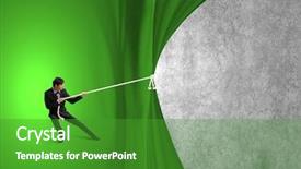  Presentation with green curtain - Colorful presentation theme enhanced with young businessman pulling curtain backdrop and a shamrock green colored foreground
