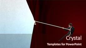  Presentation with curtain - Slides featuring young businessman pulling curtain with rope place for text background and a wine colored foreground