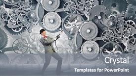  Presentation with mechanic gears - Presentation design consisting of young businessman pulling gears mechanism background and a gray colored foreground