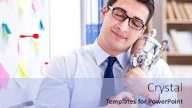  Presentation with prize - Theme having young-businessman-receiving-prize-cup background and a light blue colored foreground