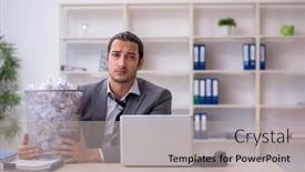  Presentation with new ideas - PPT theme having young-businessman-rejecting-new-ideas background and a light gray colored foreground