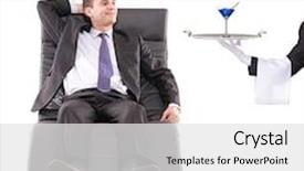  Presentation with butler - Cool new PPT theme with young businessman relaxing on a sofa while the butler serving a cocktail isolated on white backdrop and a white colored foreground