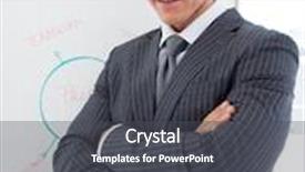  Presentation with sales figures - PPT theme featuring young businessman reporting sales figures to his team in the office background and a dark gray colored foreground