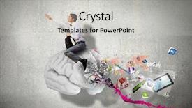  Presentation with human brain ai virtual - Cool new theme with young businessman riding human brain backdrop and a light gray colored foreground