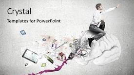  Presentation with human brain - Amazing presentation theme having young businessman riding human brain backdrop and a white colored foreground